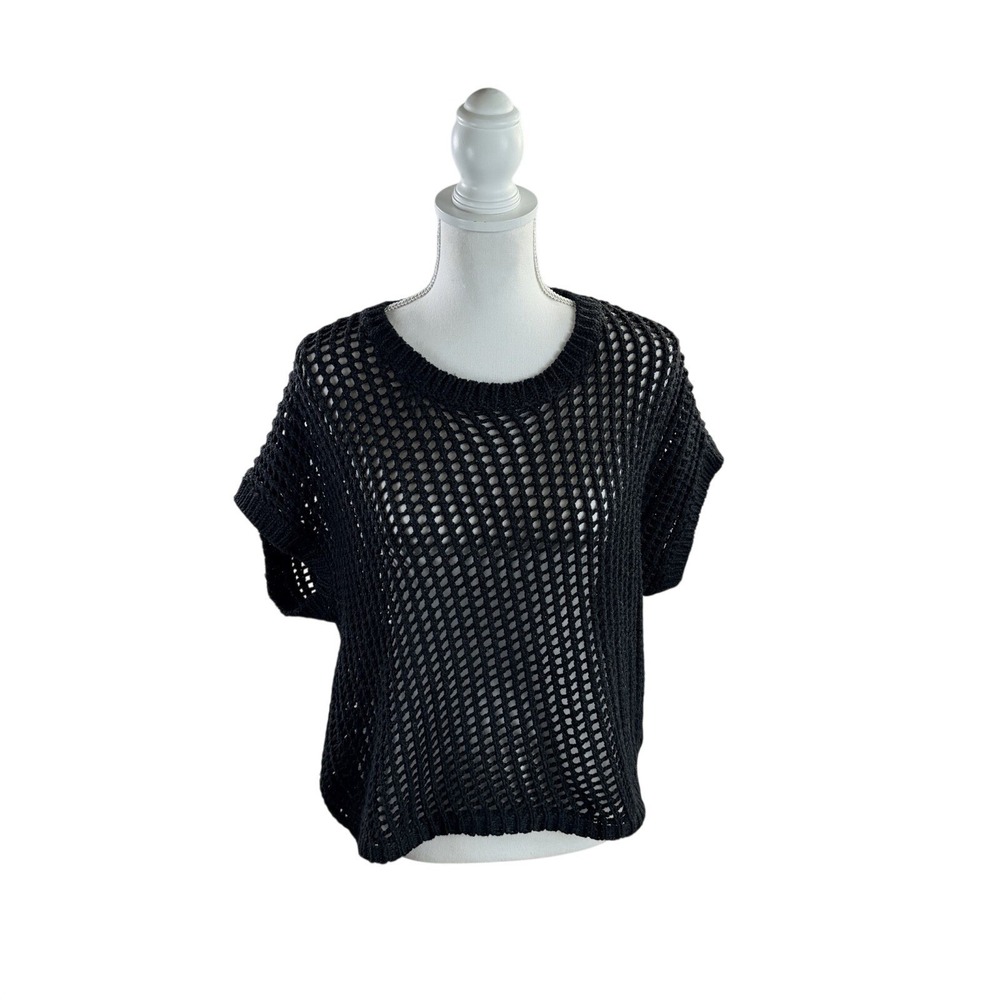 Talulah Black Mesh Crochet Cap Dolman Sleeve Scoop Neck Sweater Small